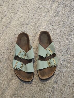 Birkenstock Arizona Suede Leather Sandals - Matcha/Mint Green (Size 38)